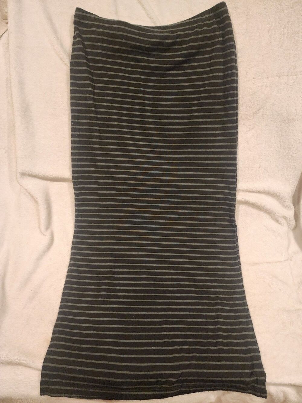 Vintage Lily White Green Black Striped A-Line Skirt with Split Size L